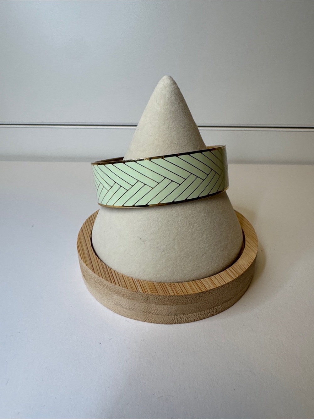 J. Crew Mint Green Herringbone Enamel Bangle with Gold Trim
